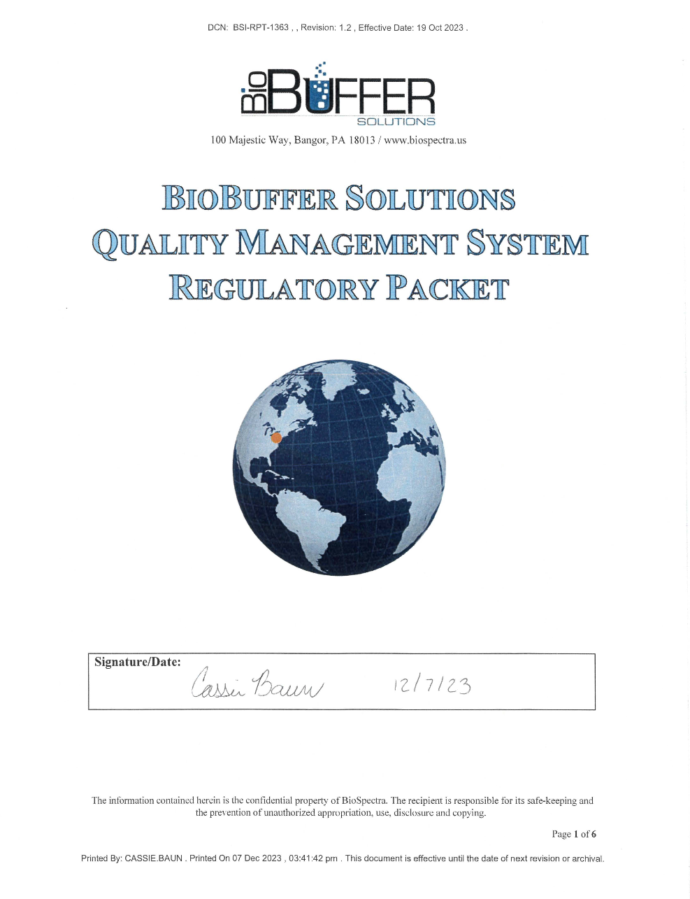 BioBuffer Solutions Quality Management System Regulatory Packet