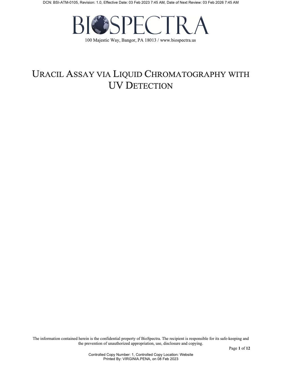 Uracil Assay via Liquid Chromatography with UV Detection