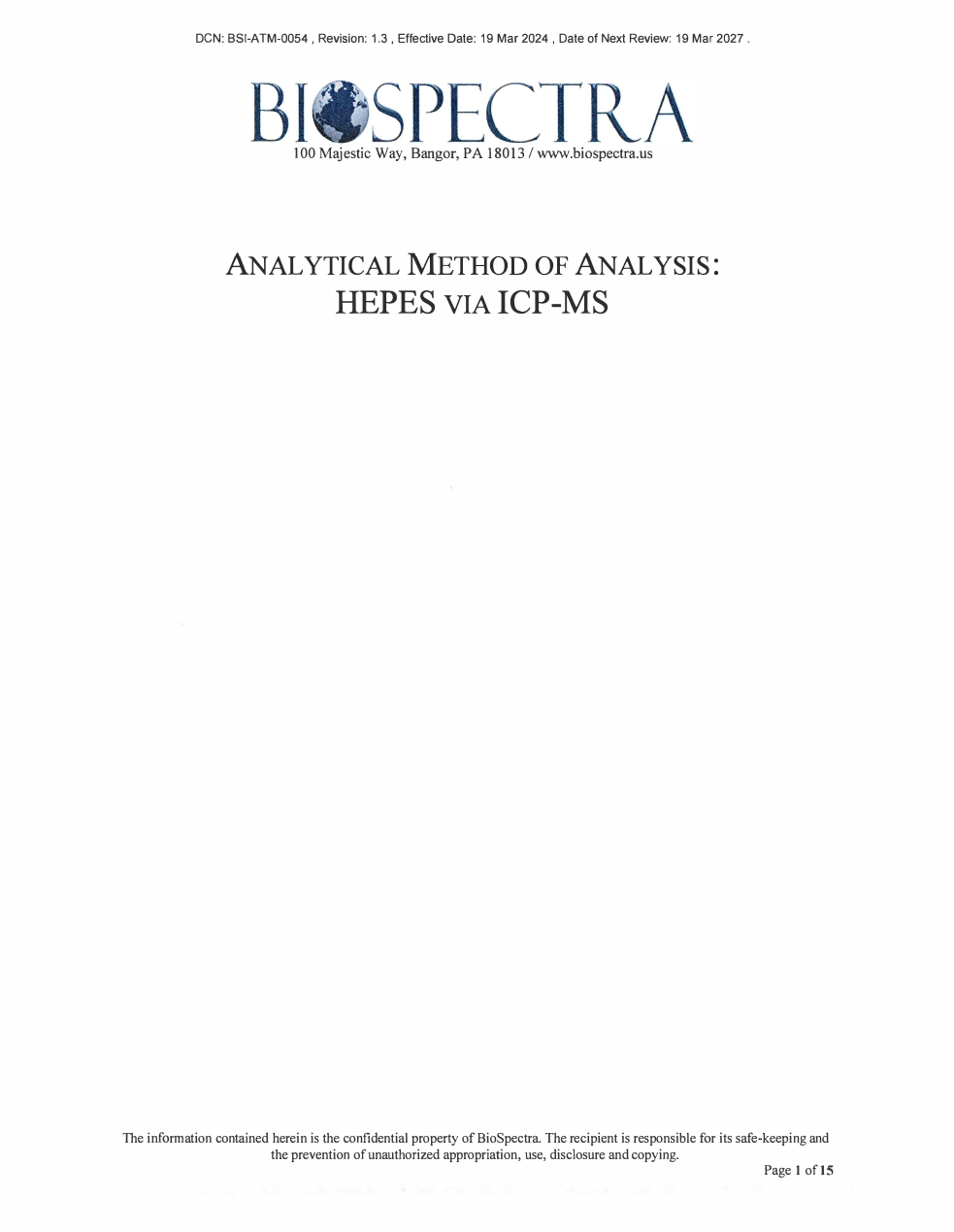 Analytical Method of Analysis - HEPES via ICP-MS