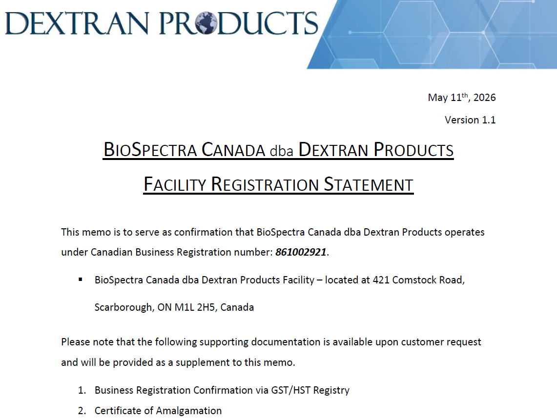 Dextran Products Facility Registration